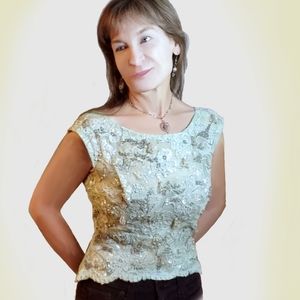 Vintage lace, beaded, and sequined top